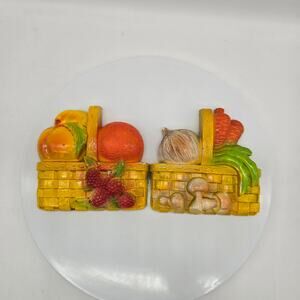 VTG Miller Studio Chalkware Fruit Vegetables Baskets Wall Plaques Set of 2 1978